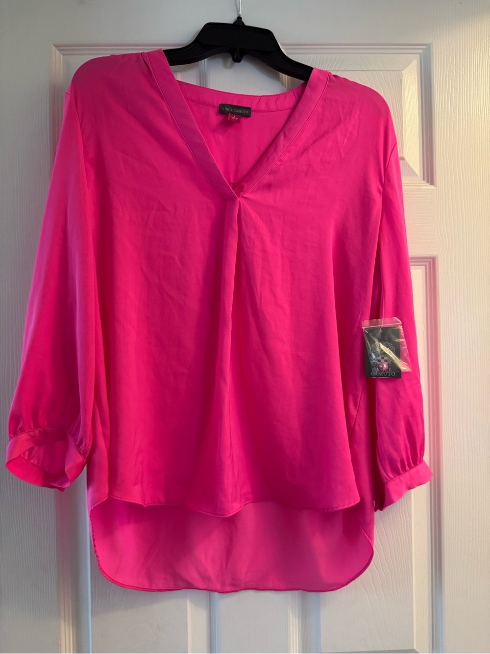 Vince Camuto Hot Pink V-Neck Pleated Blouse